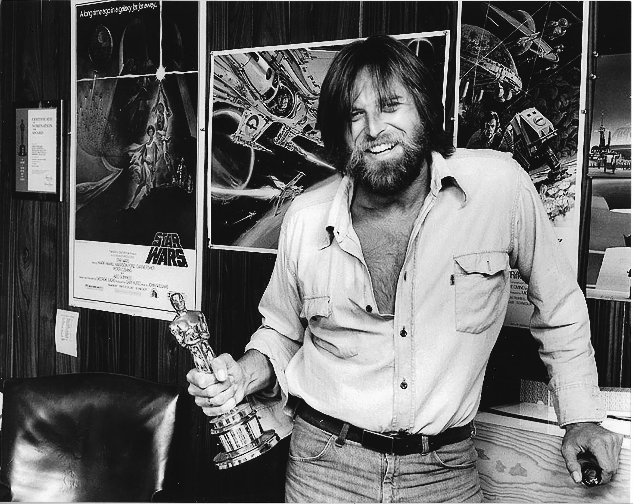 John with his Star Wars Oscar in his office in 1978