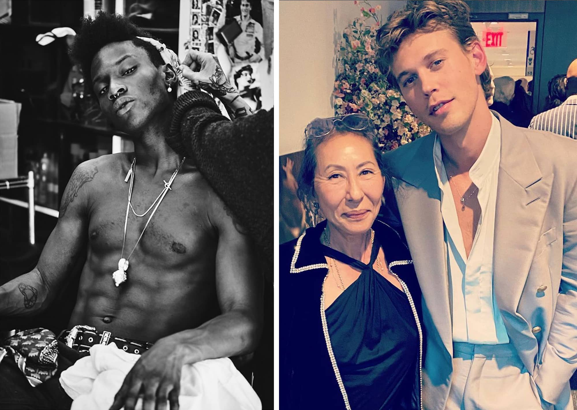 Adonis Bosso in Mira's garage studio, and Mira with Austin Butler