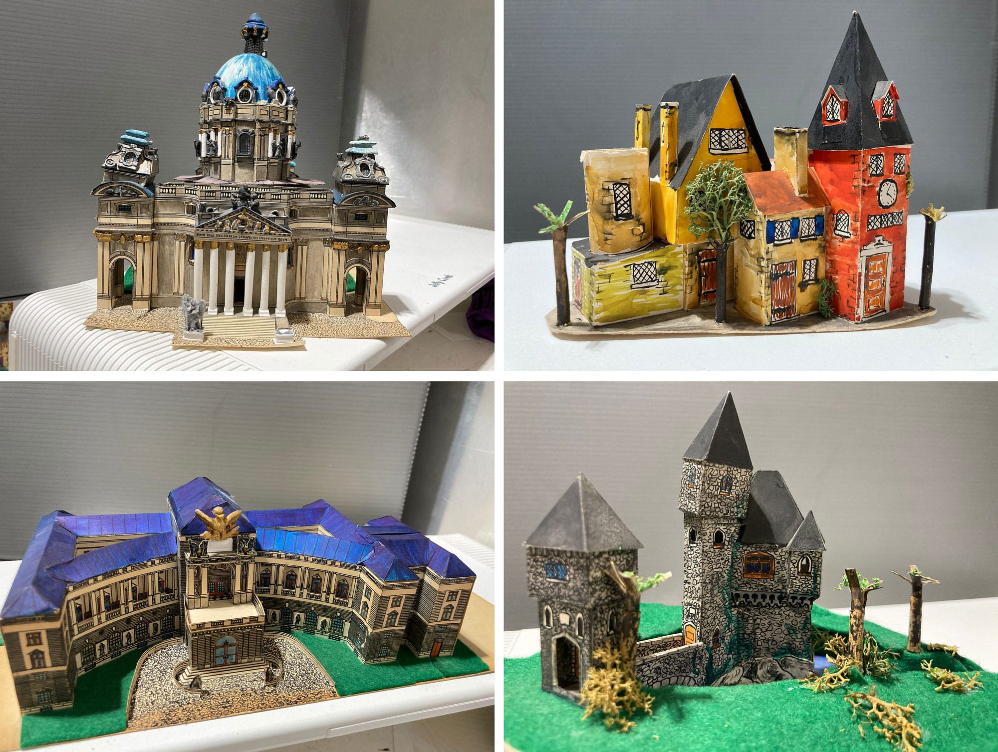 Cardboard and plaster buildings made by John's father, John B. Weiss