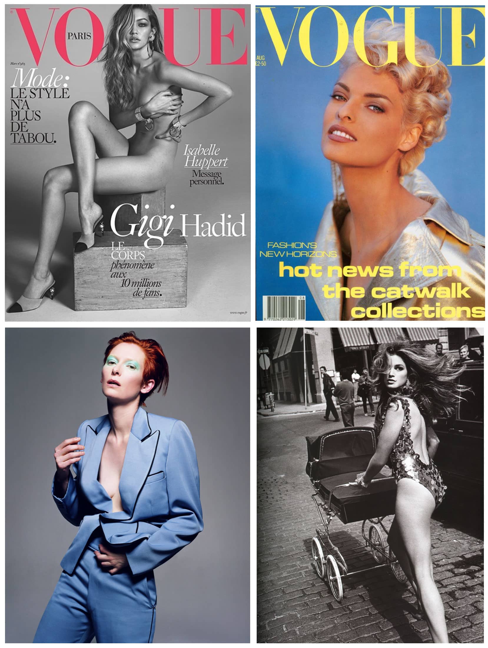 Clockwise from top left:Gigi Hadid by Mert and Marcus: Linda Evangelista by Patrick Demarchelier: Cindy Crawford by Patrick Demarchelier: Tilda Swinton by Craig McDean. All hair by Sam McKnight.