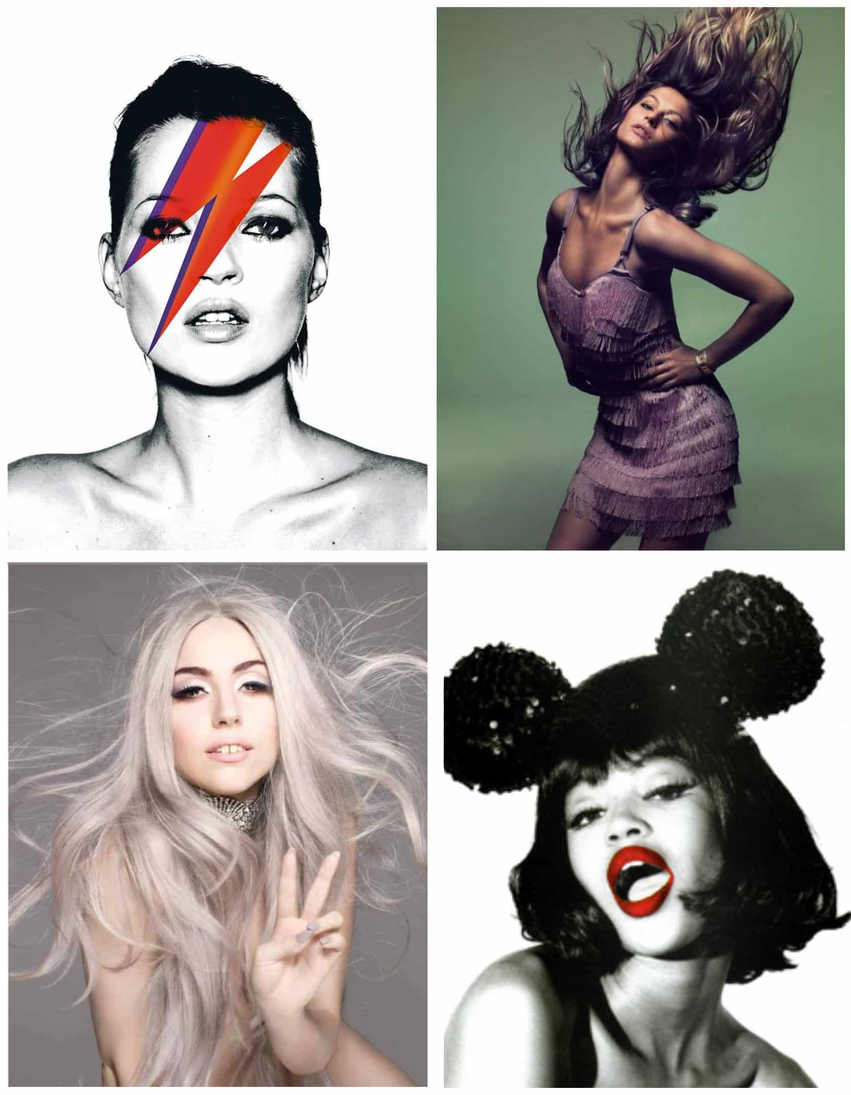 Clockwise from top left:Kate Moss by Nick Knight; Gisele Bundchen by Alexei Hay; Naomi Campbell by Ellen von Unwerth; Lady Gaga by Nick Knight. All hair by Sam McKnight.